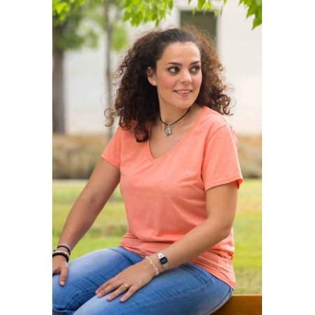 Camiseta antimosquitos Mujer - cuello pico Salmon